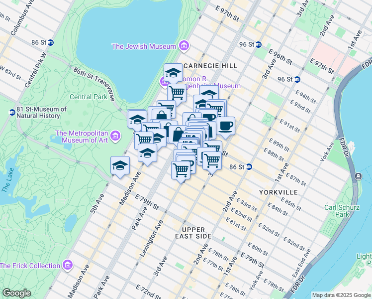 map of restaurants, bars, coffee shops, grocery stores, and more near in New York