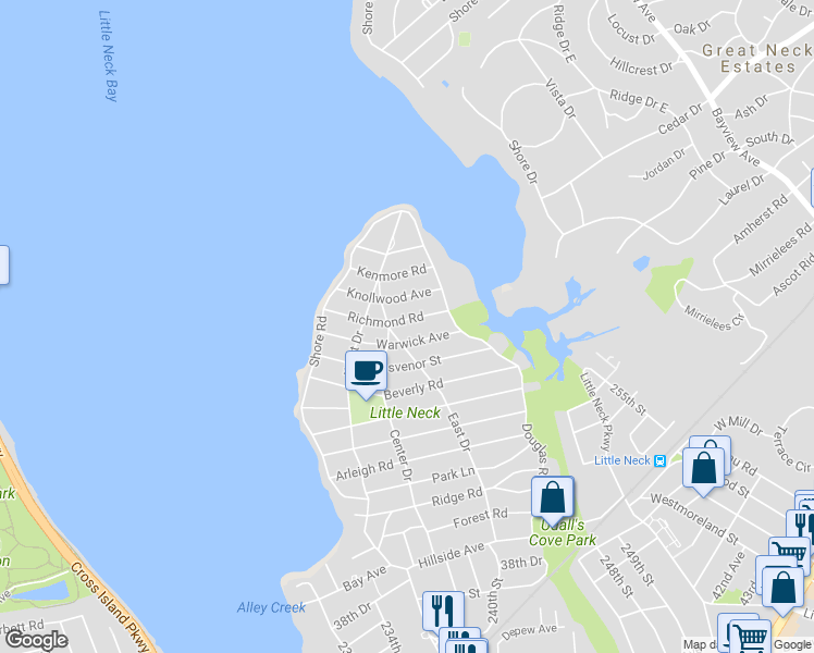 map of restaurants, bars, coffee shops, grocery stores, and more near 3-16 Richmond Road in Queens