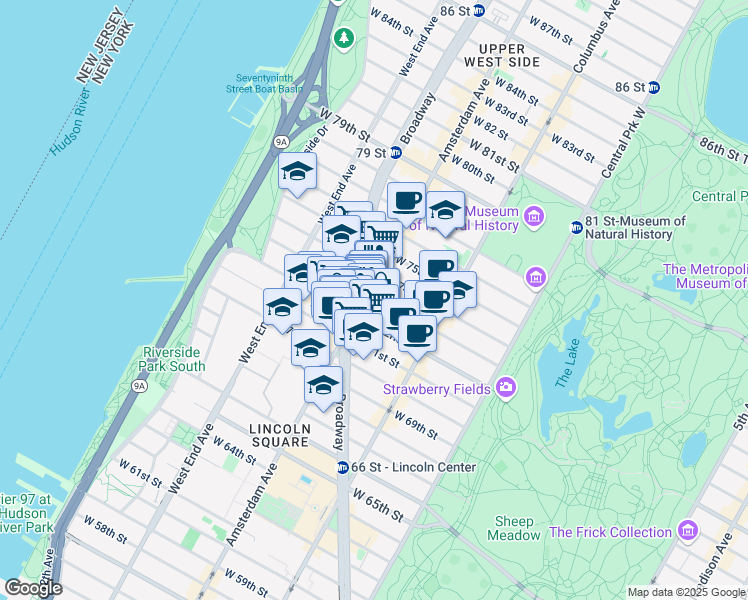 map of restaurants, bars, coffee shops, grocery stores, and more near in New York