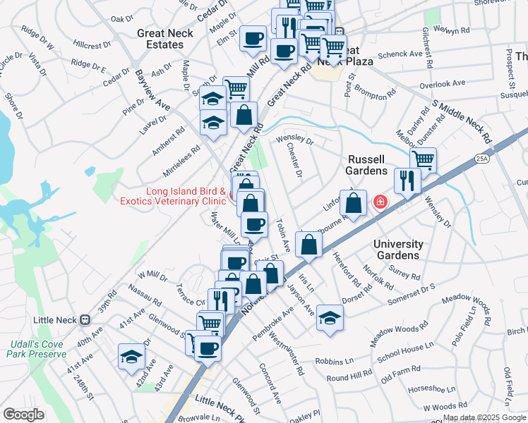 map of restaurants, bars, coffee shops, grocery stores, and more near 60 Jayson Avenue in Great Neck