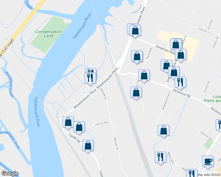 map of restaurants, bars, coffee shops, grocery stores, and more near 30 Seaview Drive in Secaucus