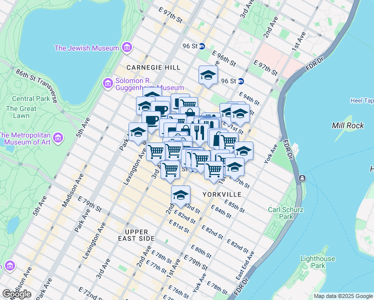 map of restaurants, bars, coffee shops, grocery stores, and more near in New York