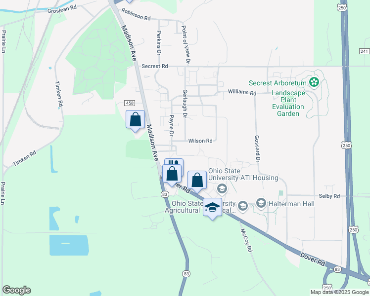 map of restaurants, bars, coffee shops, grocery stores, and more near 1680 Madison Avenue in Wooster