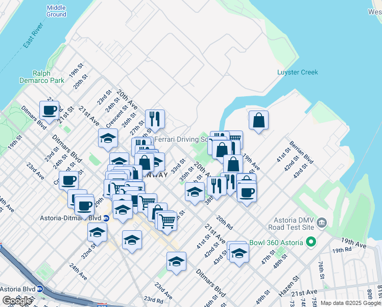 map of restaurants, bars, coffee shops, grocery stores, and more near 3137 20th Avenue in Queens