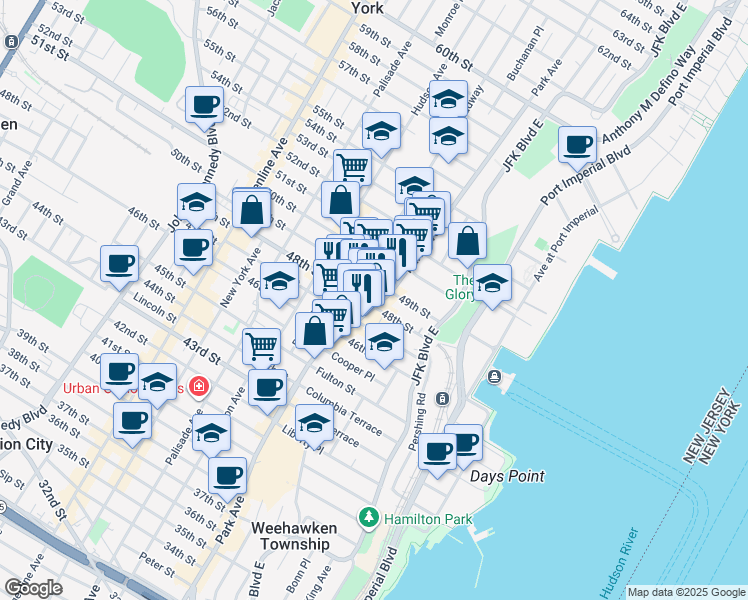 map of restaurants, bars, coffee shops, grocery stores, and more near 4801 Park Avenue in Union City