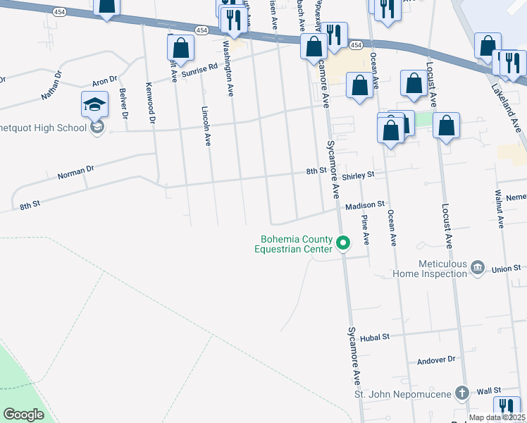 map of restaurants, bars, coffee shops, grocery stores, and more near 1514 Louis Kossuth Avenue in Bohemia
