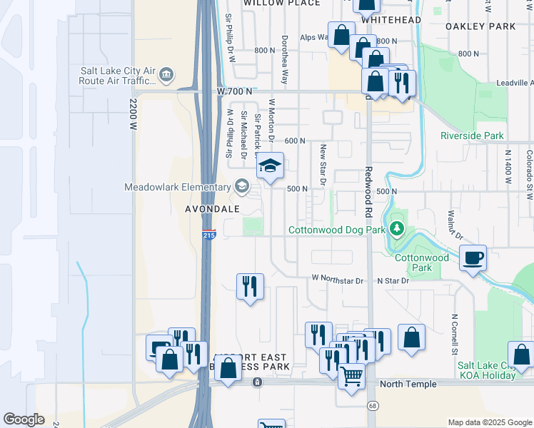 map of restaurants, bars, coffee shops, grocery stores, and more near 443 North Morton Drive in Salt Lake City