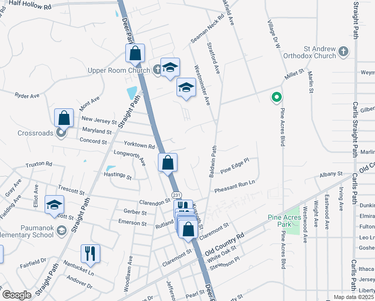 map of restaurants, bars, coffee shops, grocery stores, and more near 800 Deer Park Avenue in Dix Hills