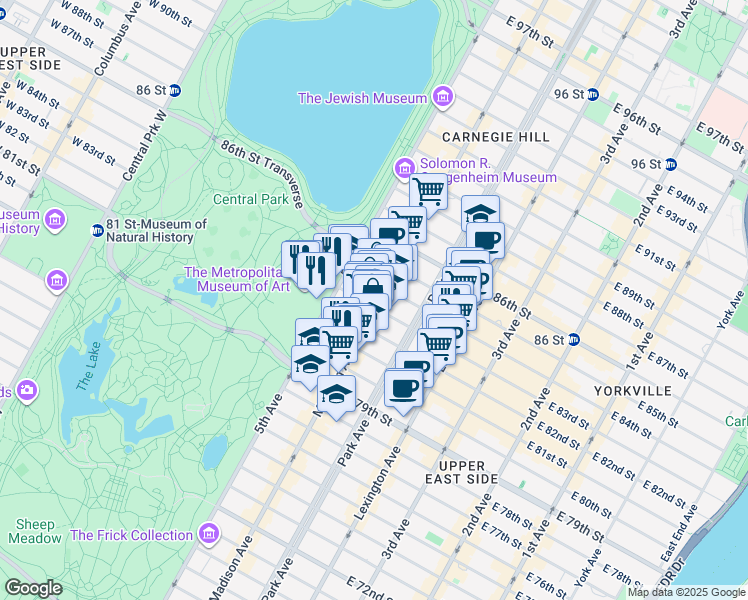 map of restaurants, bars, coffee shops, grocery stores, and more near in New York