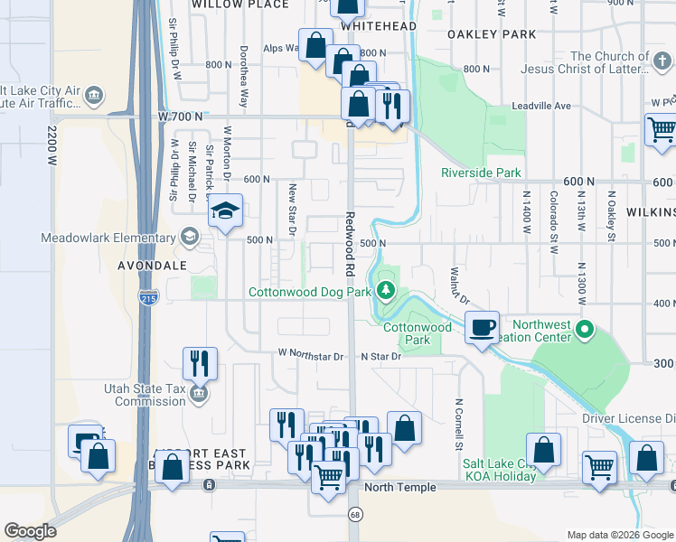 map of restaurants, bars, coffee shops, grocery stores, and more near 475 North Redwood Road in Salt Lake City