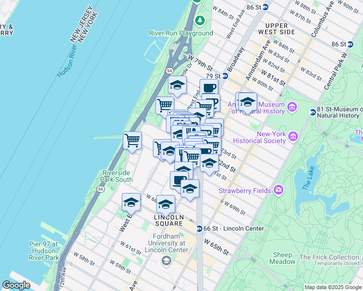 map of restaurants, bars, coffee shops, grocery stores, and more near in New York