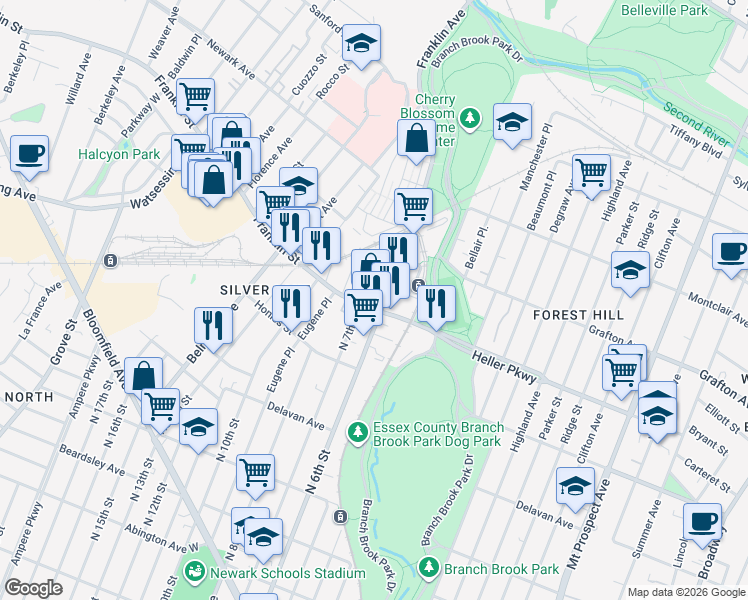 map of restaurants, bars, coffee shops, grocery stores, and more near in Newark
