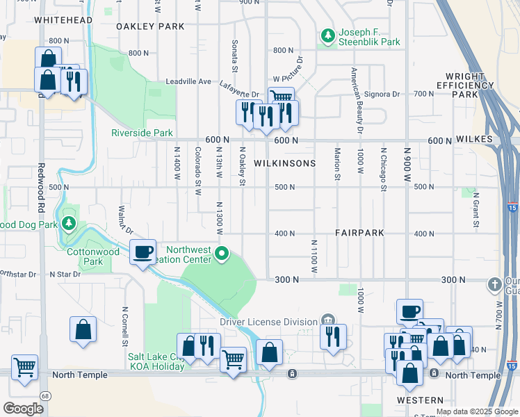 map of restaurants, bars, coffee shops, grocery stores, and more near 447 North 1200 West in Salt Lake City