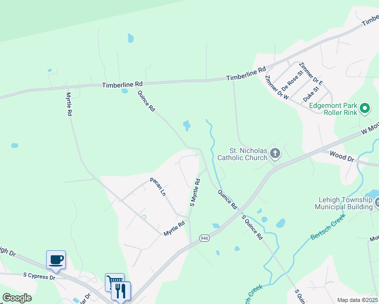 map of restaurants, bars, coffee shops, grocery stores, and more near 1175 Pine Lane in Walnutport