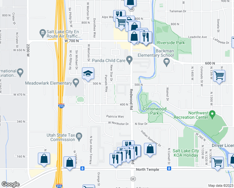 map of restaurants, bars, coffee shops, grocery stores, and more near 475 North Redwood Road in Salt Lake City