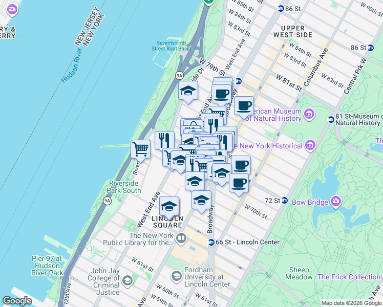 map of restaurants, bars, coffee shops, grocery stores, and more near in New York