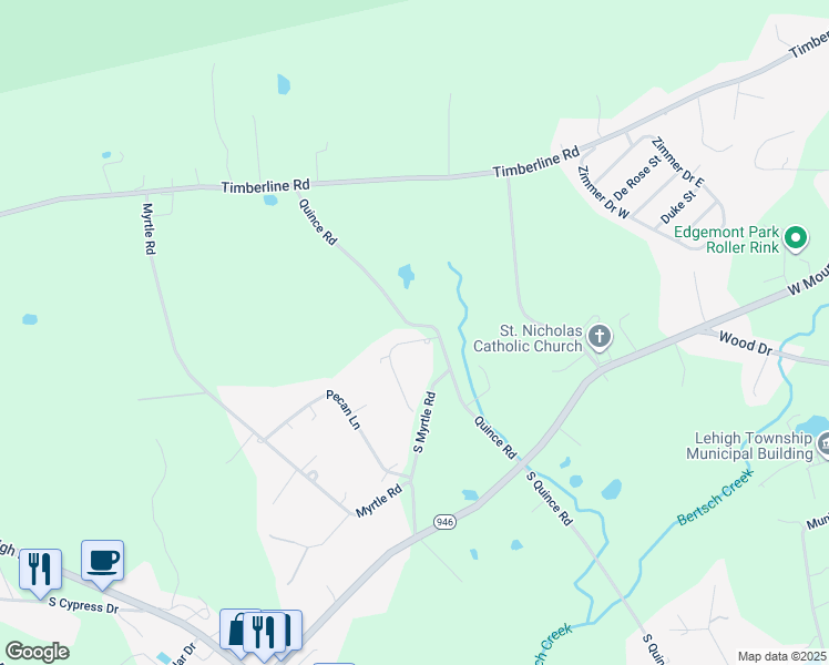 map of restaurants, bars, coffee shops, grocery stores, and more near 1175 Pine Lane in Walnutport