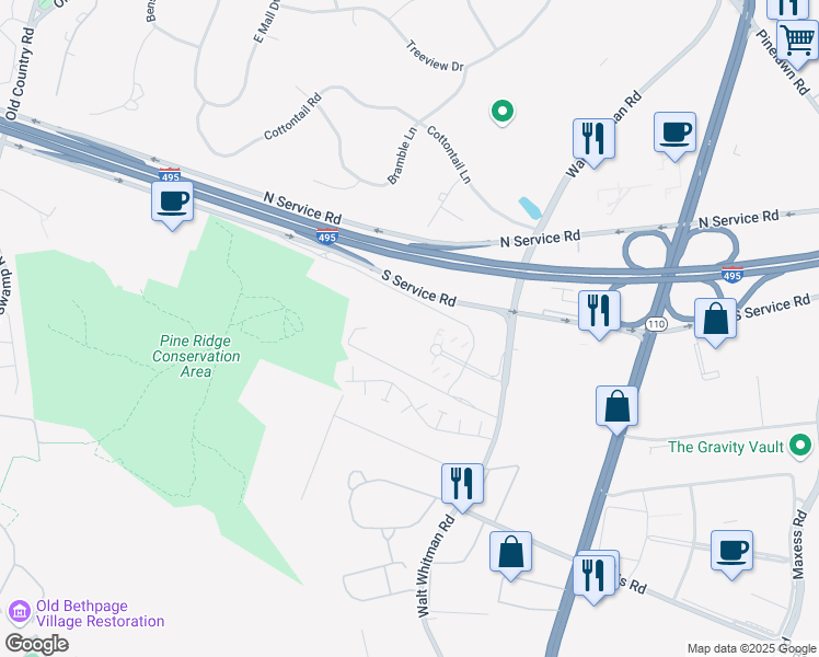 map of restaurants, bars, coffee shops, grocery stores, and more near 1 Canon Park in Melville