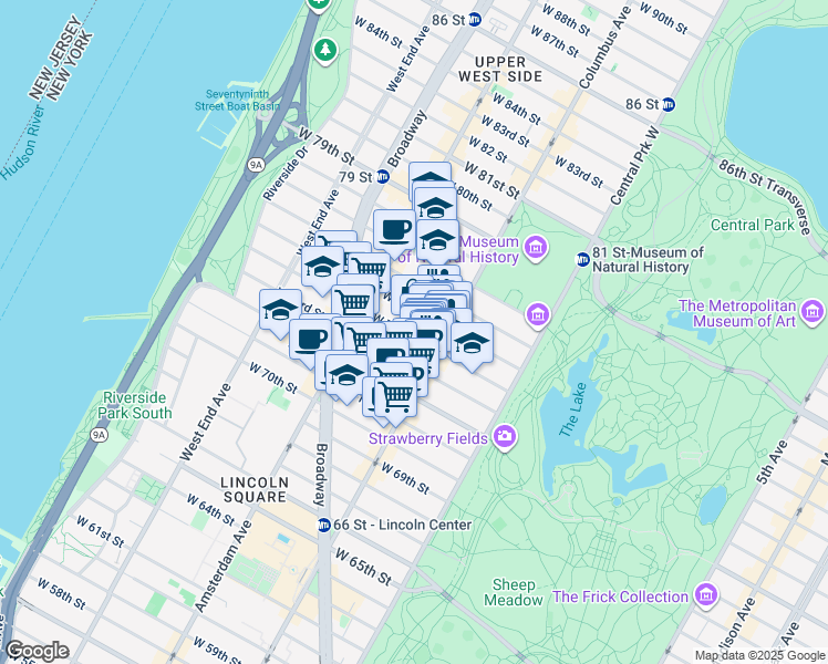 map of restaurants, bars, coffee shops, grocery stores, and more near in New York