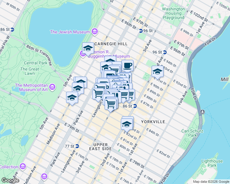 map of restaurants, bars, coffee shops, grocery stores, and more near in New York