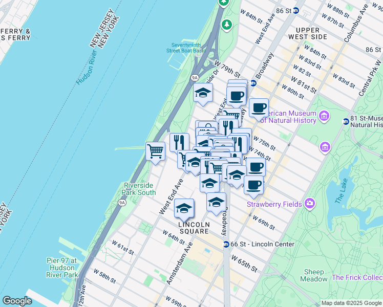 map of restaurants, bars, coffee shops, grocery stores, and more near in New York