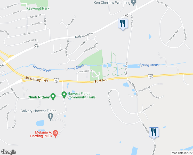 map of restaurants, bars, coffee shops, grocery stores, and more near 194 Faith Circle in Boalsburg