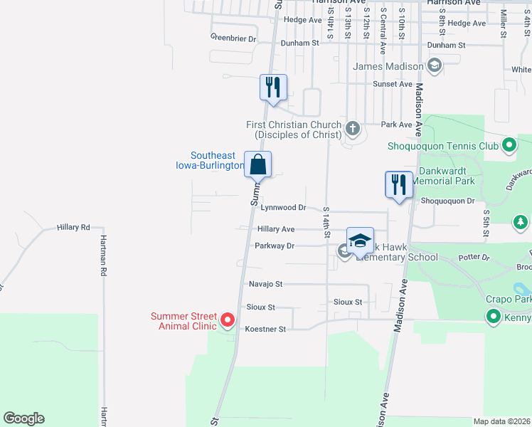 map of restaurants, bars, coffee shops, grocery stores, and more near 1716 Hillary Avenue in Burlington