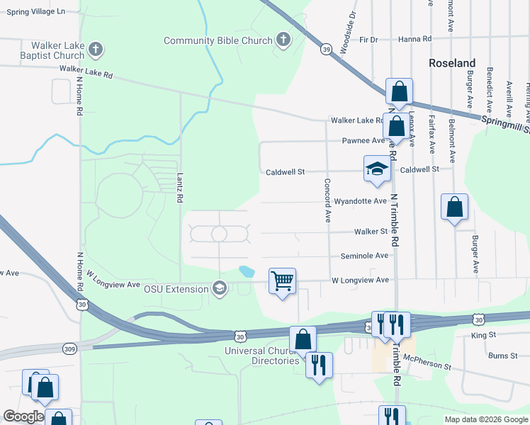 map of restaurants, bars, coffee shops, grocery stores, and more near 1249 Wyandotte Avenue in Mansfield