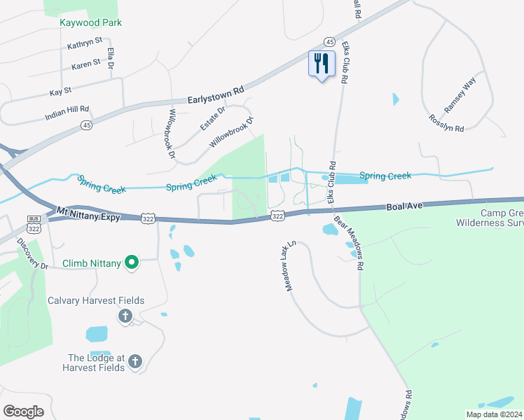 map of restaurants, bars, coffee shops, grocery stores, and more near 857 Jack's Mill Drive in Boalsburg