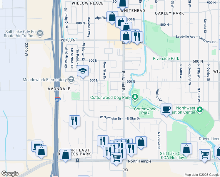 map of restaurants, bars, coffee shops, grocery stores, and more near 475 North Redwood Road in Salt Lake City