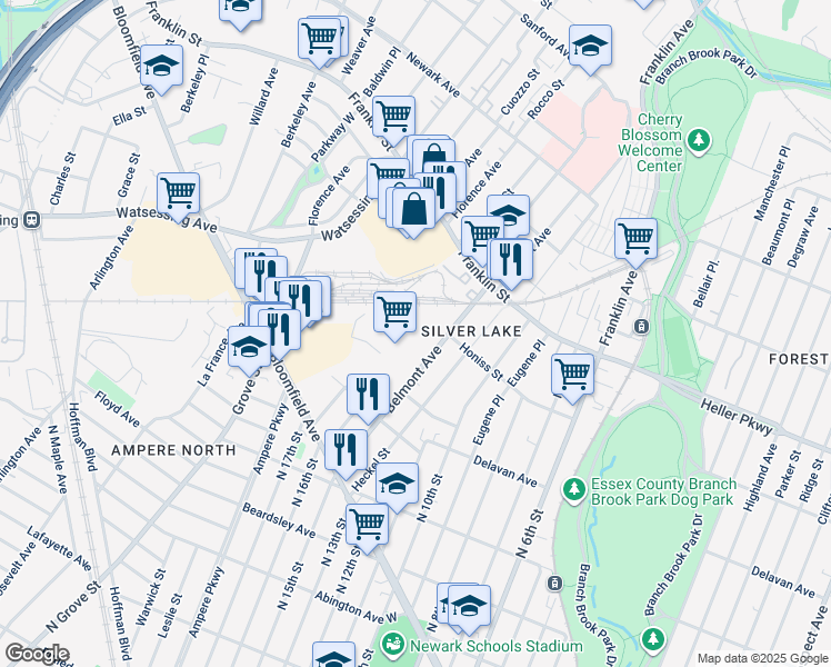 map of restaurants, bars, coffee shops, grocery stores, and more near 81 Belmont Avenue in Belleville