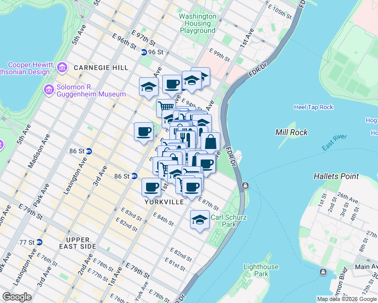 map of restaurants, bars, coffee shops, grocery stores, and more near in New York