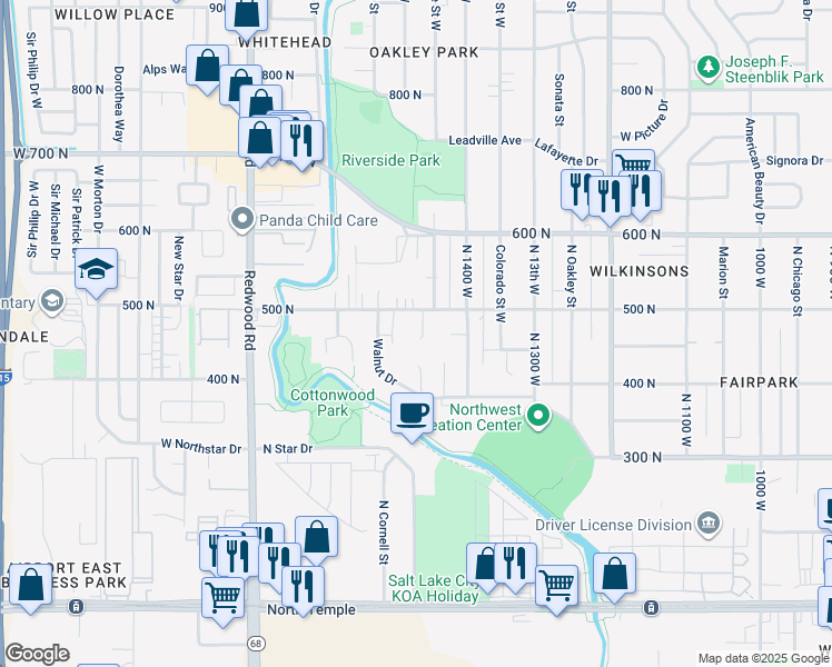 map of restaurants, bars, coffee shops, grocery stores, and more near 453 North 1465 West in Salt Lake City