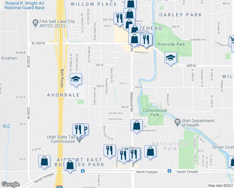 map of restaurants, bars, coffee shops, grocery stores, and more near 475 North Redwood Road in Salt Lake City