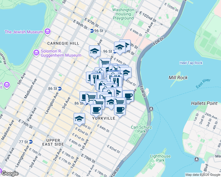map of restaurants, bars, coffee shops, grocery stores, and more near in New York