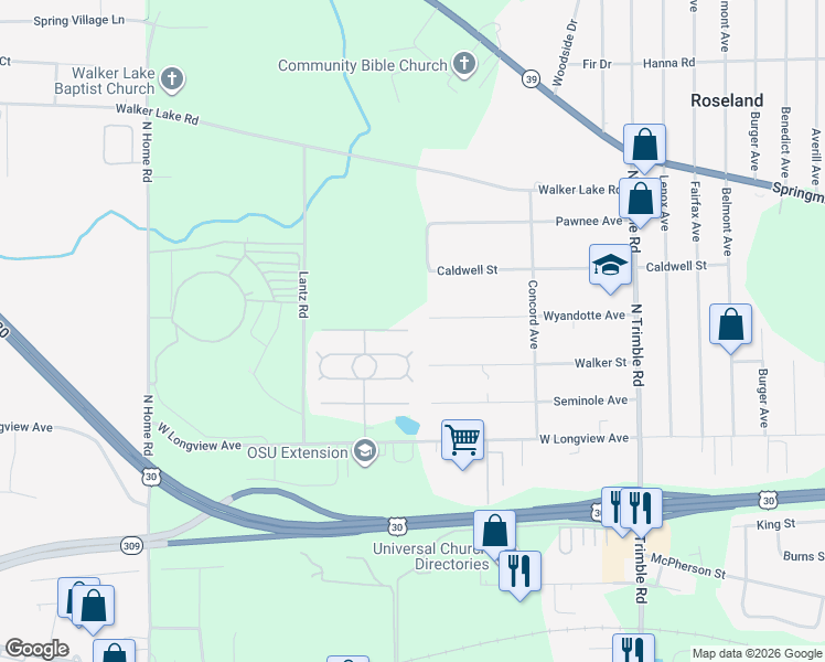 map of restaurants, bars, coffee shops, grocery stores, and more near 1249 Wyandotte Avenue in Mansfield