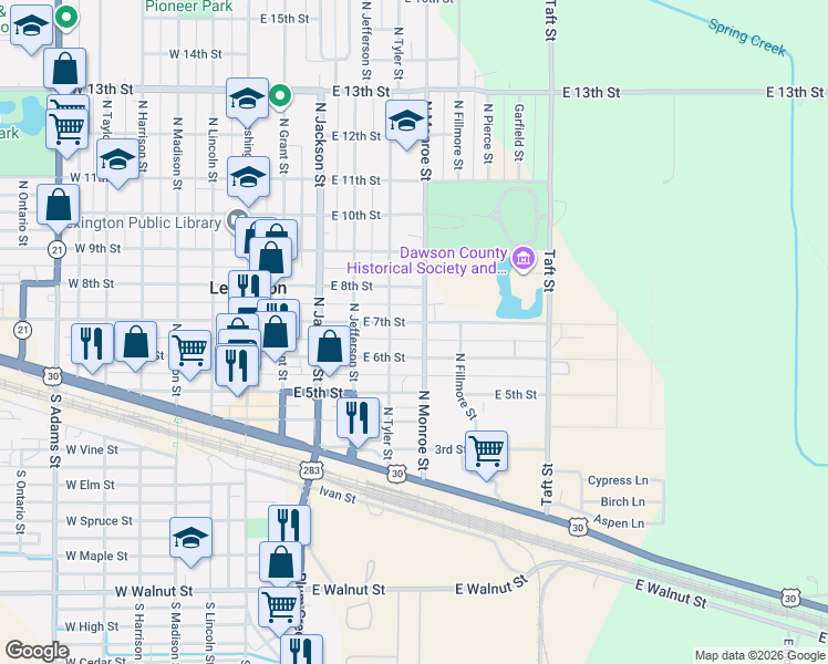 map of restaurants, bars, coffee shops, grocery stores, and more near 501-599 East 6th Street in Lexington