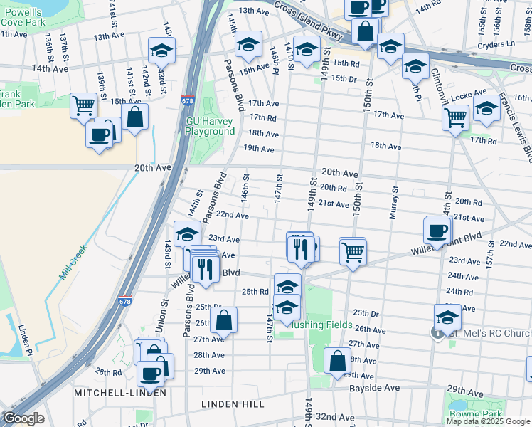 map of restaurants, bars, coffee shops, grocery stores, and more near in Queens