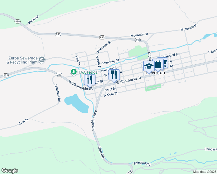 map of restaurants, bars, coffee shops, grocery stores, and more near 944 West Shamokin Street in Trevorton