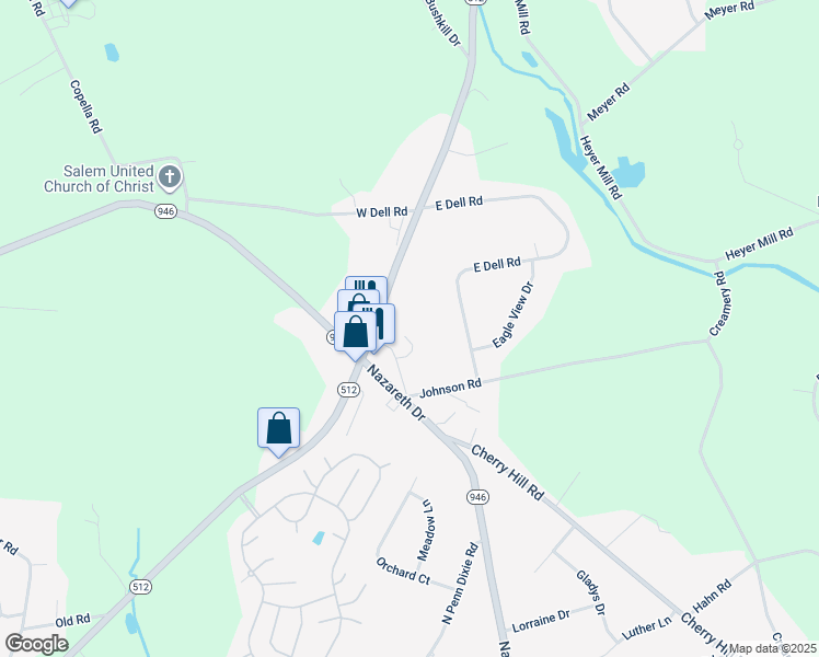 map of restaurants, bars, coffee shops, grocery stores, and more near 586 West Moorestown Road in Nazareth