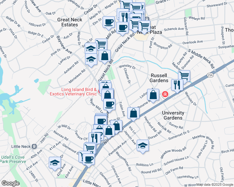 map of restaurants, bars, coffee shops, grocery stores, and more near 60 Jayson Avenue in Great Neck