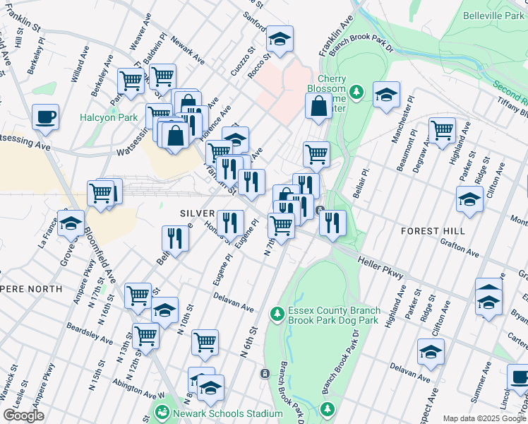 map of restaurants, bars, coffee shops, grocery stores, and more near 35 Franklin Street in Belleville