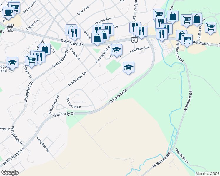 map of restaurants, bars, coffee shops, grocery stores, and more near 1823-1827 S Allen St in State College