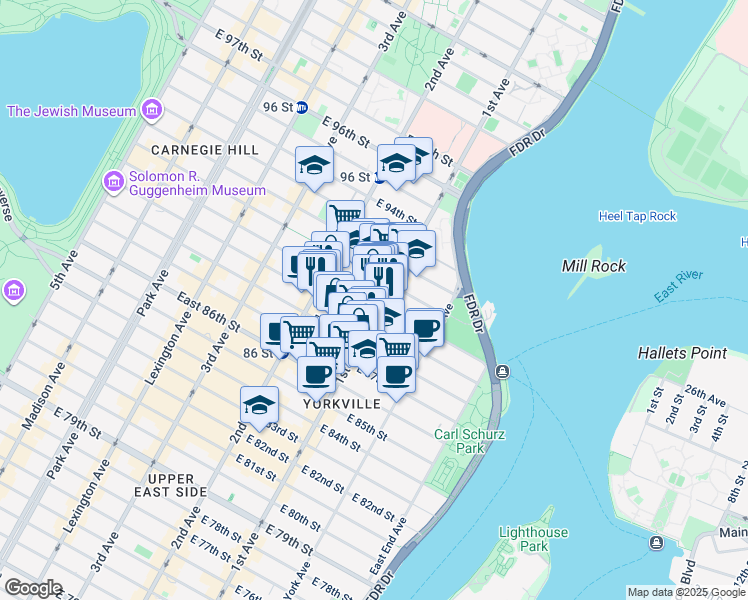 map of restaurants, bars, coffee shops, grocery stores, and more near in New York