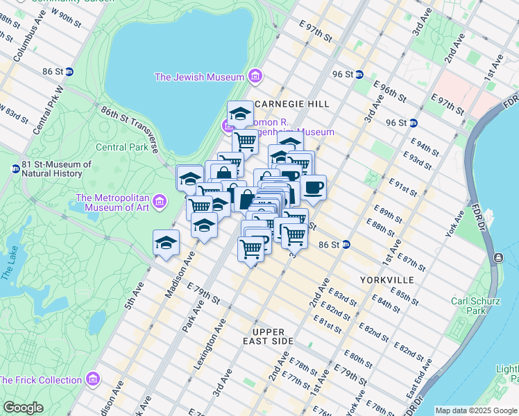 map of restaurants, bars, coffee shops, grocery stores, and more near in New York