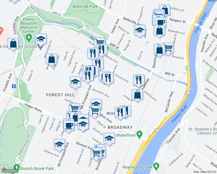 map of restaurants, bars, coffee shops, grocery stores, and more near 791 Summer Avenue in Newark