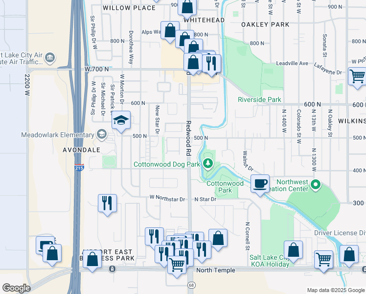 map of restaurants, bars, coffee shops, grocery stores, and more near 475 North Redwood Road in Salt Lake City