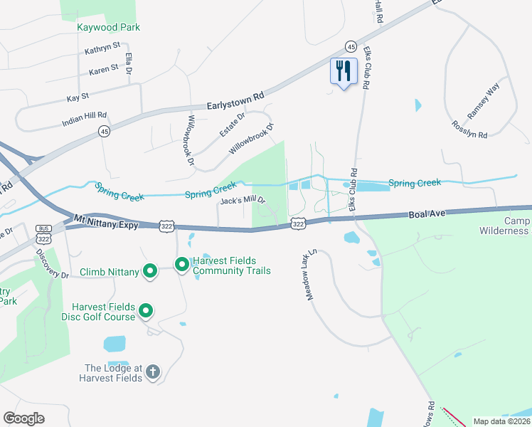 map of restaurants, bars, coffee shops, grocery stores, and more near 185 Faith Circle in Boalsburg