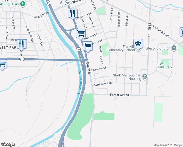 map of restaurants, bars, coffee shops, grocery stores, and more near in Massillon