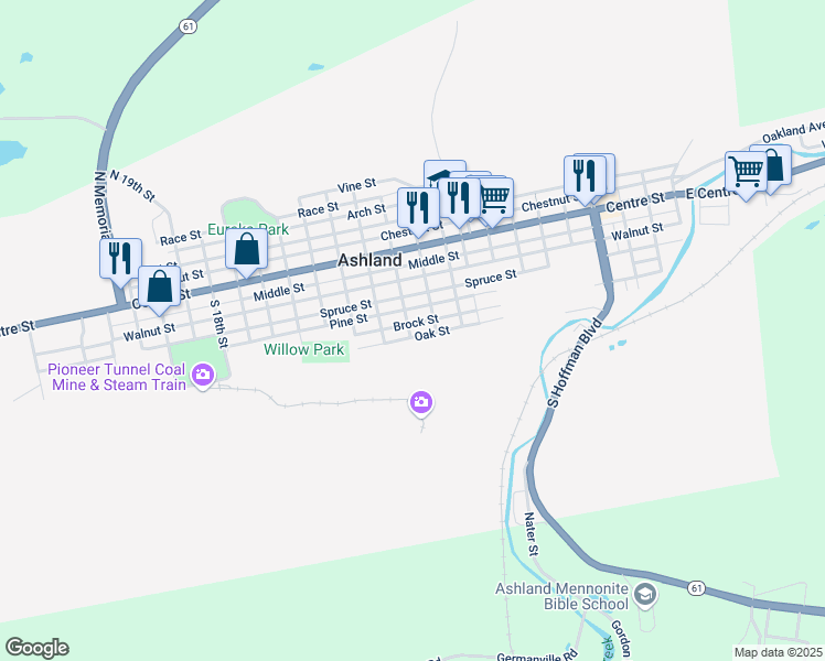 map of restaurants, bars, coffee shops, grocery stores, and more near 1034 Brock Street in Ashland